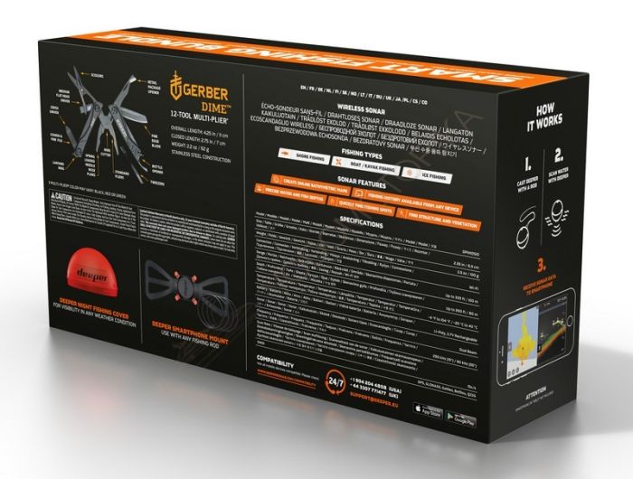 Новогодний набор Deeper PRO+ с крышкой для ночной рыбалки, держателем для смартфона и мультитулом Gerber