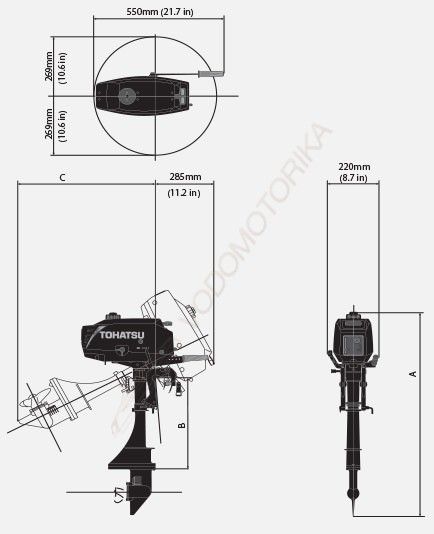 Лодочный мотор Tohatsu M3.5 S 3.5 л.с. двухтактный